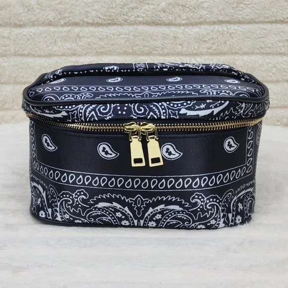Blue Or Black Bandana Hard Case Make - Up Bag Purse Set of 3 per color - Picture 13 of 16